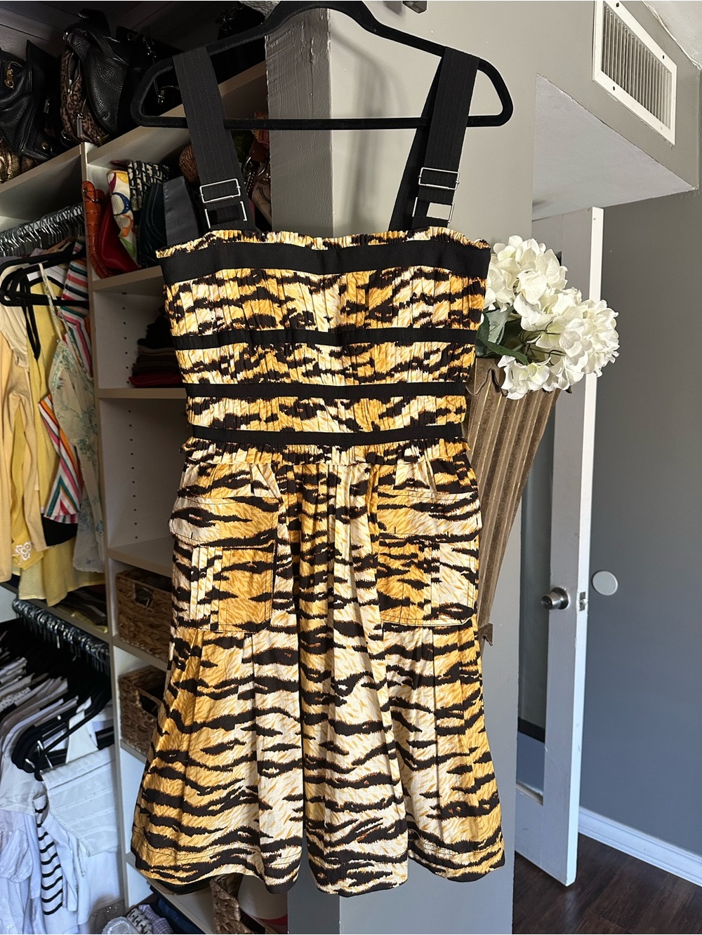 Dolce & Gabbana Tiger Print Pleated Mini Dress Size 42